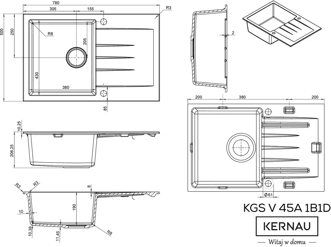 Кухонная мойка Kernau KGS V 45A 1B1D Black Metallic фото