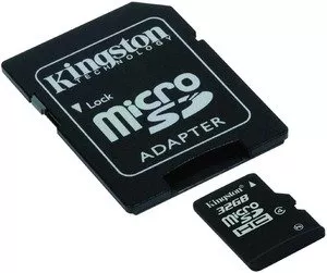 Карта памяти Kingston MicroSDHC 32GB Class 4 + SD Adapter (SDC4/32GB)  фото