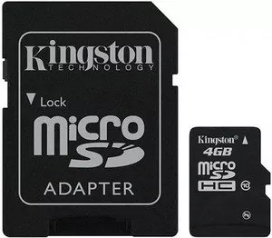 Карта памяти Kingston MicroSDHC 4GB Class 10 + SD Adapter (SDC10/4GB)  фото