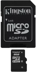 Карта памяти Kingston MicroSDHC 8GB Class 10 + SD Adapter (SDC10/8GB) фото