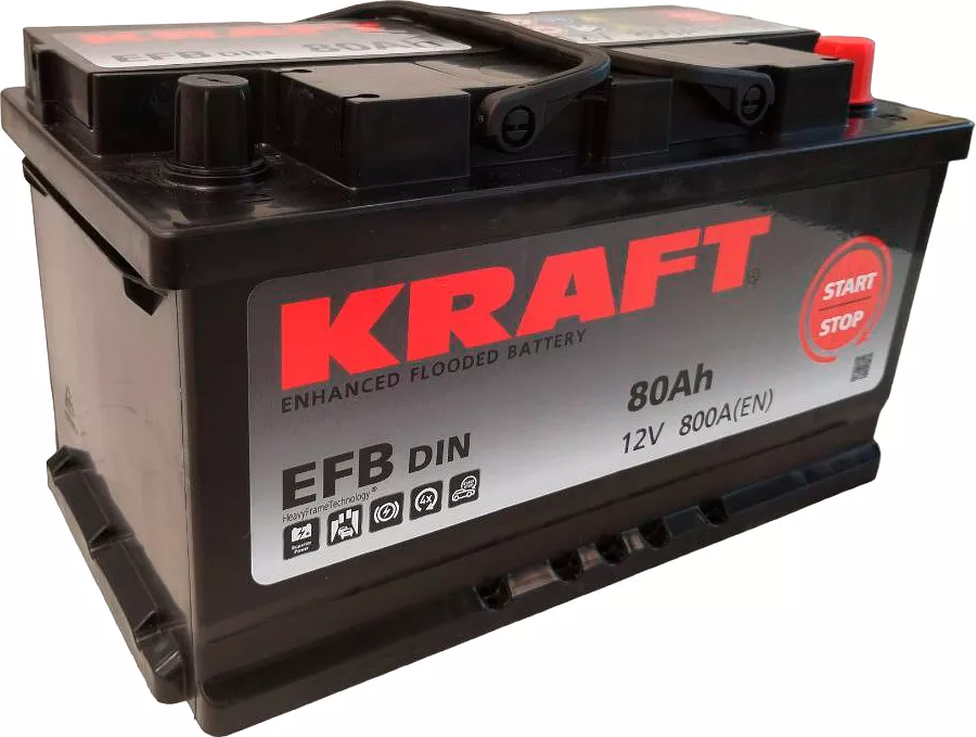 Kraft EFB 80 R+ низк. (80Ah)