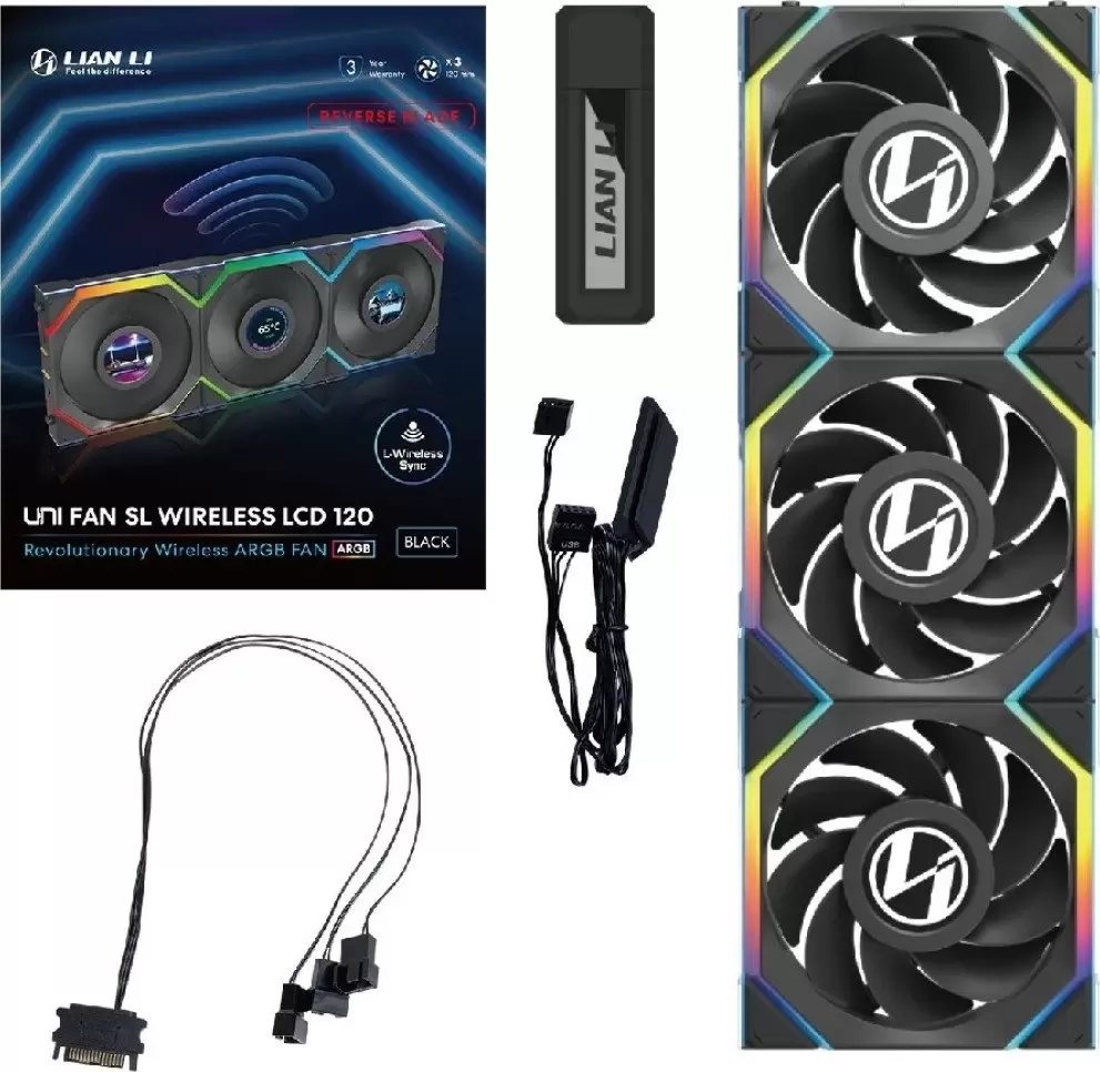 Комплект вентиляторов для корпуса с контроллером Lian Li Uni Fan SL 120 Wireless LCD Reverse G99.12RSLLCD1W3B.R0 фото