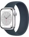 Умные часы Apple Watch Series 8 41 мм (алюминиевый корпус, серебристый/синий шторм, силиконовый ремешок) фото