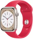 Умные часы Apple Watch Series 8 45 мм (алюминиевый корпус, звездный свет/красный, спортивный силиконовый ремешок) фото