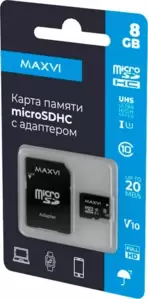 Карта памяти Maxvi microSDHC 8GB MSD8GBC10V10 (с адаптером) фото
