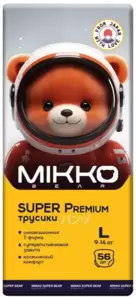 Подгузники-трусики Mikko Bear Super Premium L 9-14кг (56 шт) фото