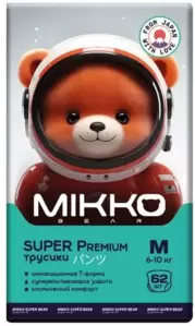 Подгузники-трусики Mikko Bear Super Premium M 6-10кг (62 шт) фото