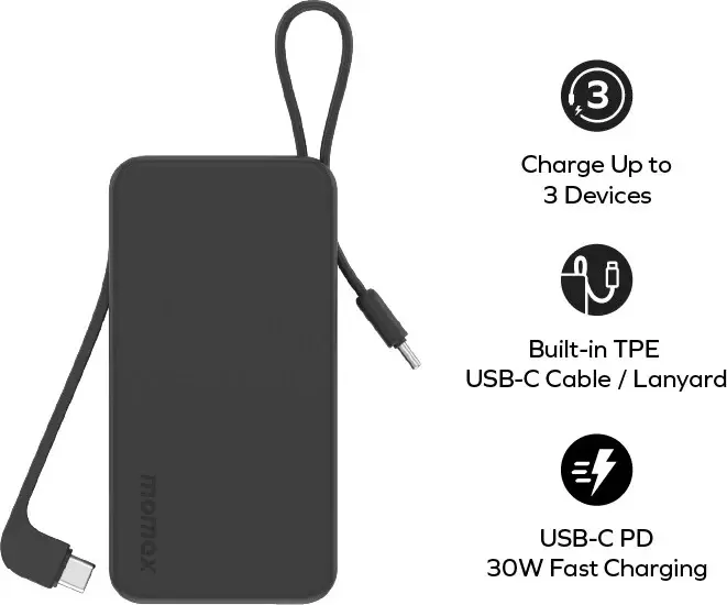 Портативное зарядное устройство Momax 1-Power Vital+ Built-In USB-C IP138 10000mAh (черный) фото