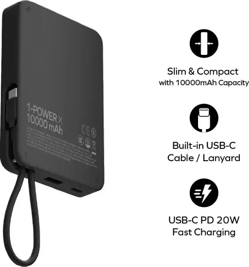 Портативное зарядное устройство Momax 1-Power X Built-in USB-C IP152 10000mAh (черный) фото