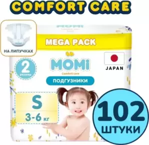 Подгузники детские Momi Comfort Care Mega pack S 3-6 кг (102 шт) фото