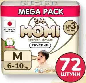 Подгузники-трусики детские Momi Ultra Care Mega pack M 6-10кг (72шт) фото