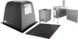 Палатка-баня MORZH 1 окно с полом, печью и баком для воды (черный) фото