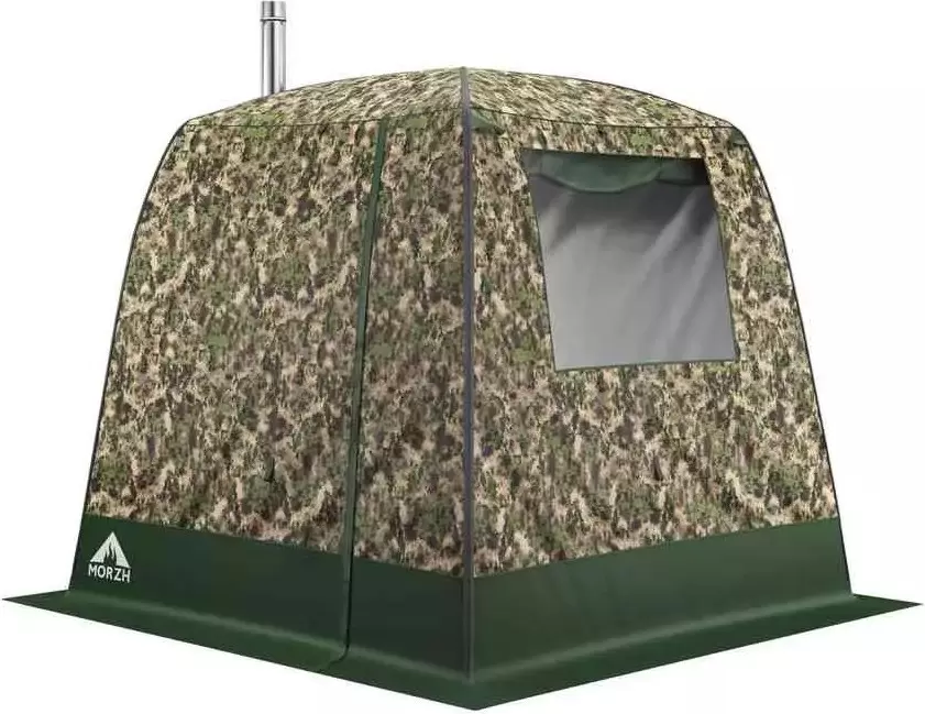 Палатка-баня MORZH 1 окно с полом, печью и баком для воды (камуфляж) фото