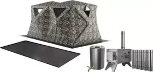 Палатка-баня MORZH Куб дубль с полом, печью и баком для воды (камуфляж) фото