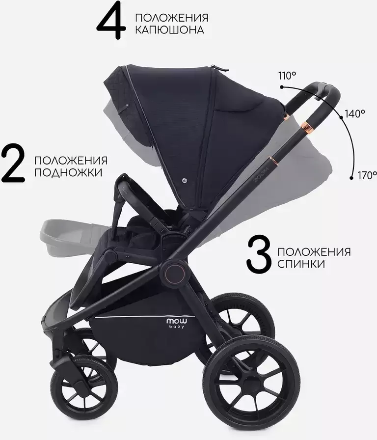 Детская универсальная коляска MOWbaby Zoom Light 2 в 1 / RA086 (Black) фото