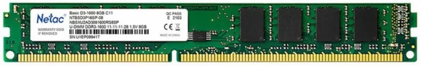 Модуль памяти Netac Basic 8GB DDR3 PC3-12800 NTBSD3P16SP-08 фото