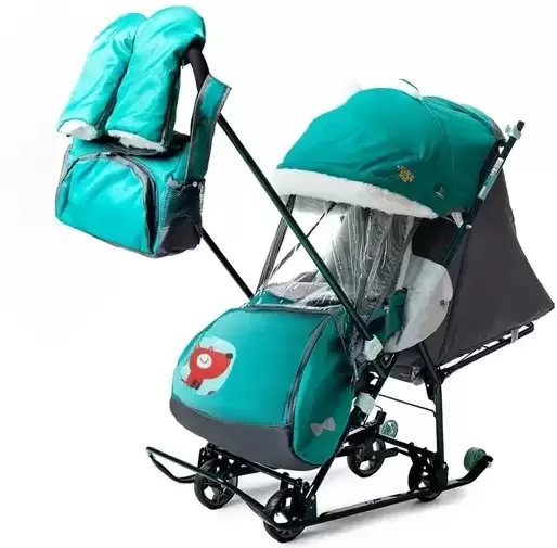 Санки-коляска Ника Наши Детки 5-1 с лисичкой изумрудный НДТ5-1/4 фото