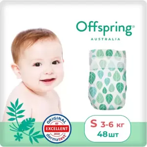 Подгузники детские Offspring S 3-6 кг Листочки (48 шт) фото