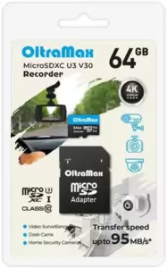 Карта памяти OltraMax Recorder microSDXC 64GB OM64GCSDXC10-U3-V30 (с адаптером) фото