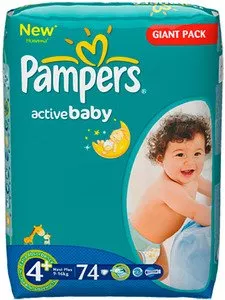 Подгузники Pampers Active Baby 4+ Maxi Plus (9-16 кг) Giant Pack 74 шт фото