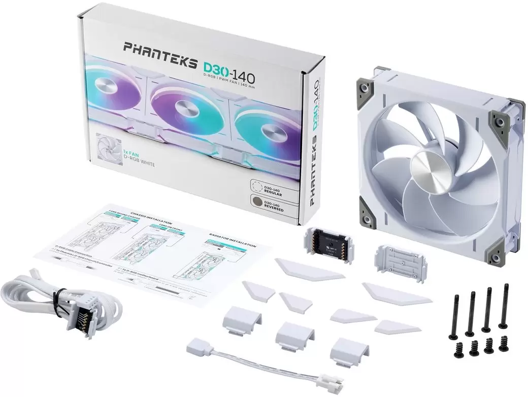 Вентилятор для корпуса Phanteks D30-140 D-RGB Reversed White PH-F140D30R_DRGB_PWM_WT01 фото 5