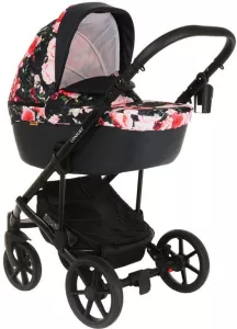 Детская коляска Pituso Confort Plus 2 в 1 (цветы, кожа темный графит) фото