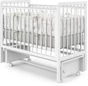 Кроватка детская PITUSO TINY маятник/колесо (Белая аляска)