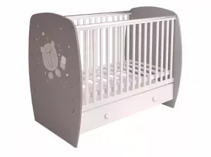 Детская кроватка Polini Kids French 710 Teddy с ящиком (белый/серый) фото