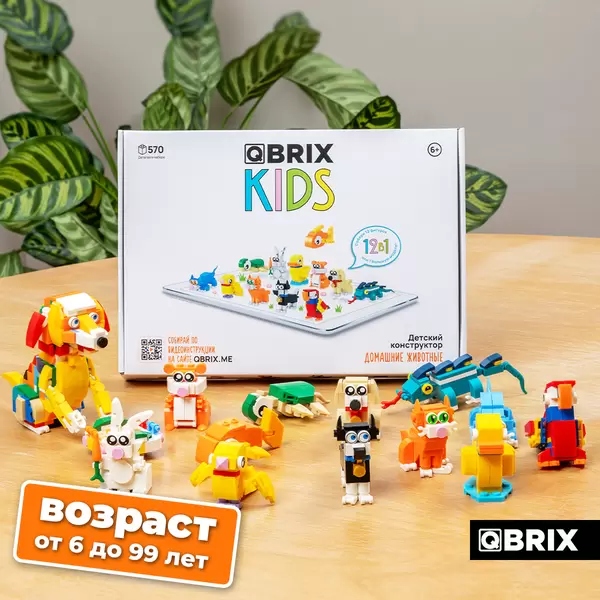 Конструктор QBRIX Kids Домашние животные 12в1 30032 фото