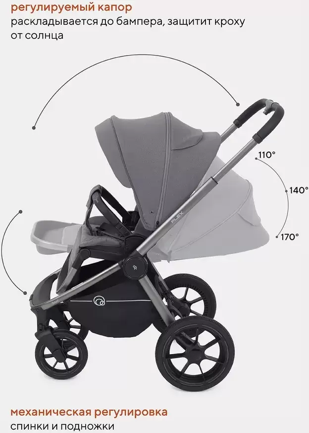 Детская универсальная коляска Rant Flex Pro 2023 RA075 (3 в 1, graphite) фото