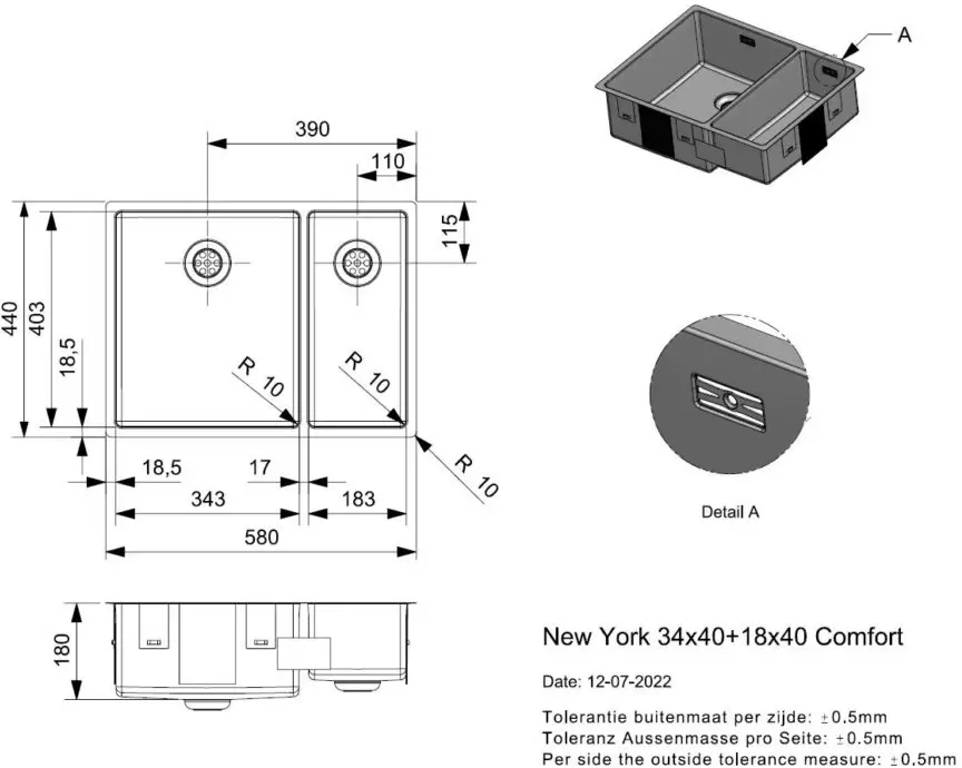 Кухонная мойка Reginox New York 34x40+18x40 (L) OKG Comfort фото
