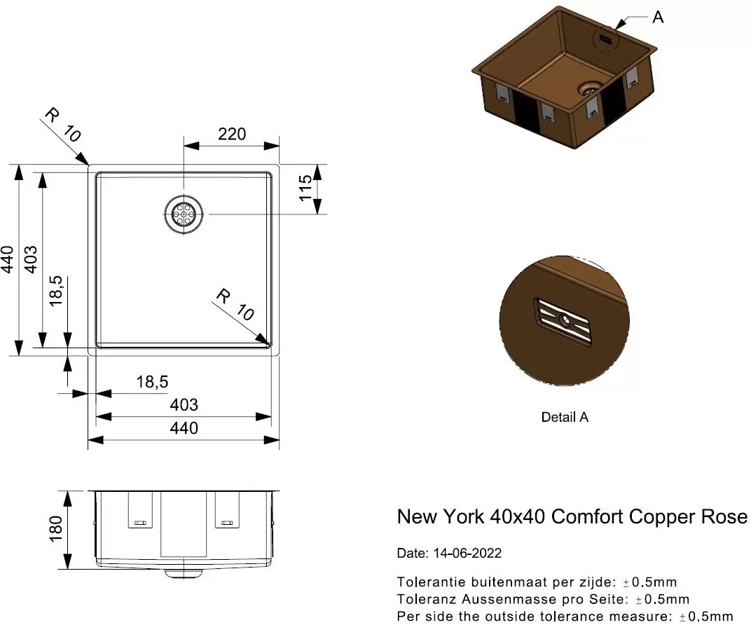 Кухонная мойка Reginox New York 40x40 (L) OKG Comfort Copper Rose фото