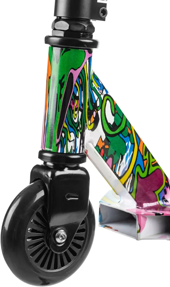 Трюковый самокат Ricos Blaze JL-301P (черный/граффити фиолетовый) фото