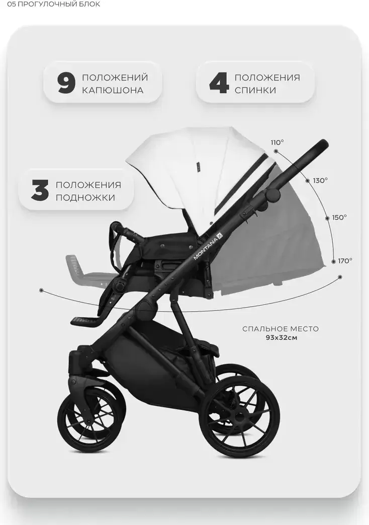 Детская универсальная коляска Riko Montana X Ecco 2 В 1 Basic 11 (белый) фото