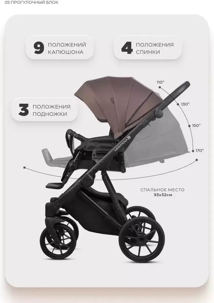 Детская универсальная коляска Riko Montana X Plus 3 в 1 Basic (коричневый) фото