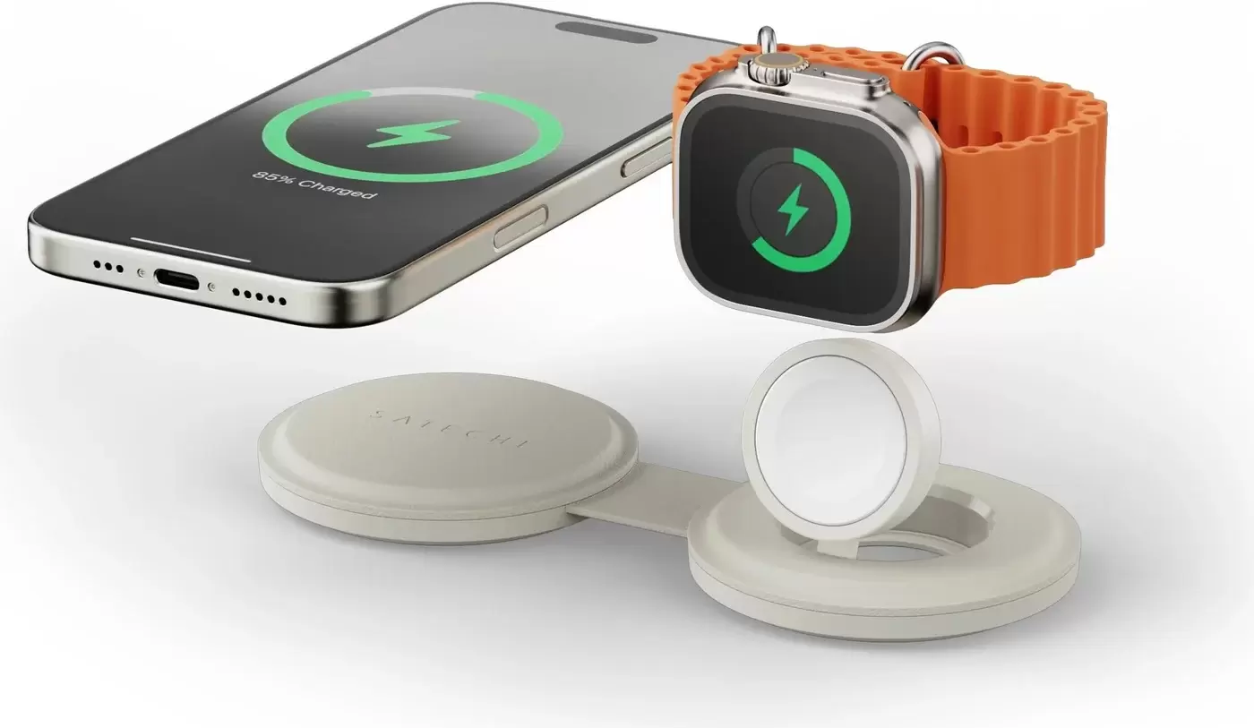 Беспроводное зарядное Satechi OntheGo 2-in-1 Charger ST-QTG21W (бежевый) фото