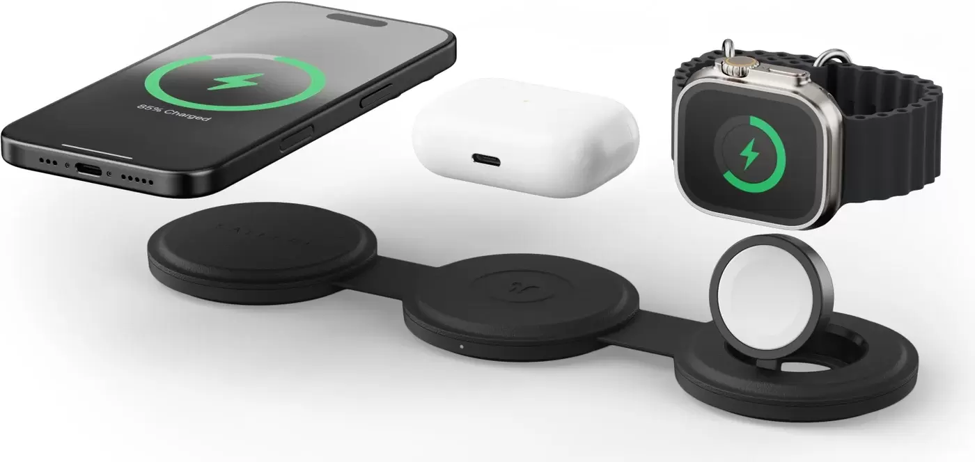 Беспроводное зарядное Satechi OntheGo 3-in-1 Charger ST-QTG31K (черный) фото