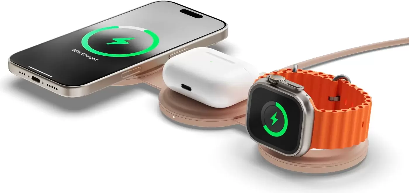 Беспроводное зарядное Satechi OntheGo 3-in-1 Charger ST-QTG31R (розовый) фото