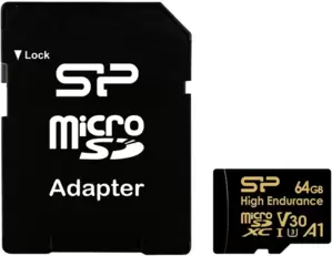 Silicon Power Golden Series High Endurance microSDXC SP064GBSTXDV3V1HSP 64GB (с адаптером)