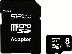 Карта памяти Silicon Power MicroSDHC 8Gb Class 10 + SD Adapter (SP008GBSTH010V10-SP)  фото