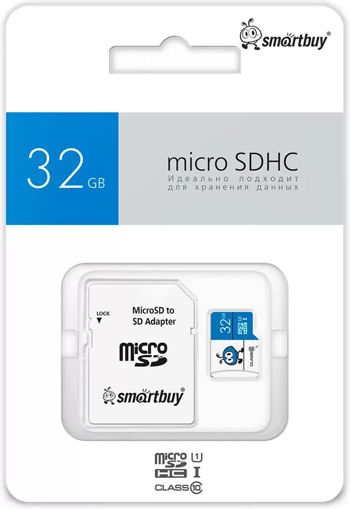 SmartBuy microSDHC SB32GMSDU1BLUE01 32GB (с адаптером)