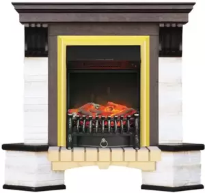 Каминокомплект Smolcom Stone Montebello Corner STD-ASP+Fobos FX Brass RB-STD 5BRFX (темный орех) фото