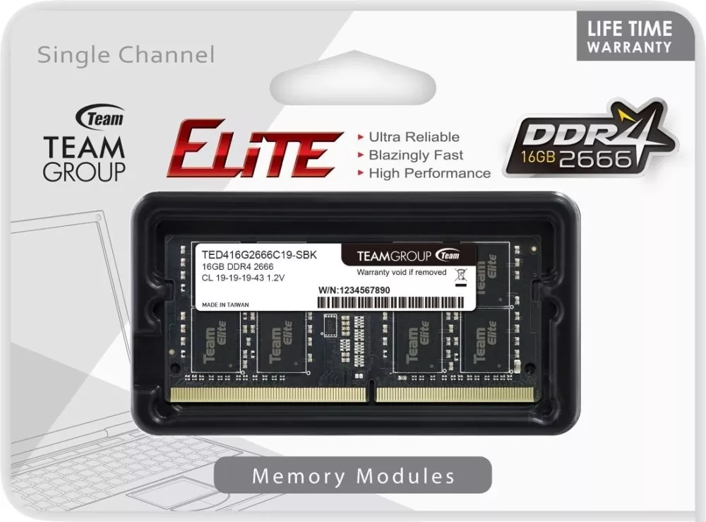 Модуль памяти Team Elite 16GB DDR4 SODIMM PC4-21300 TED416G2666C19-S01 фото 2