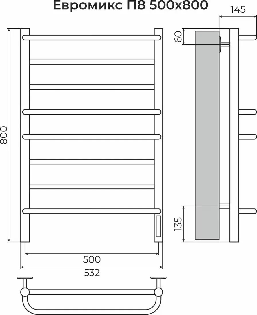 Полотенцесушитель Terminus Евромикс П8 500x800 (RAL 9003, Quick Touch) фото