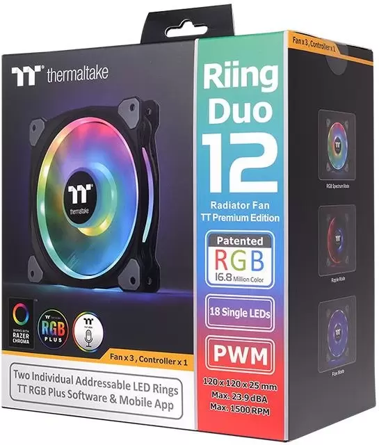 Комплект вентиляторов для корпуса Thermaltake Riing Duo 12 RGB TT Premium Edition CL-F073-PL12SW-A фото