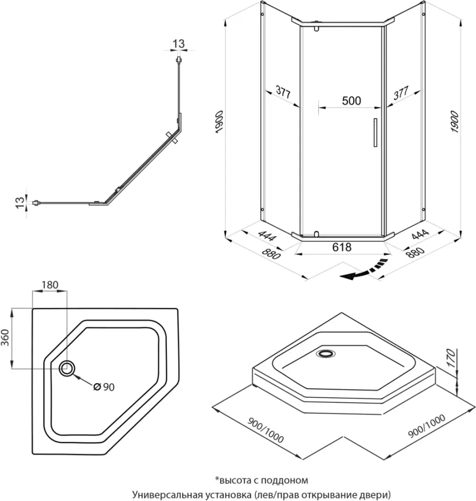 Душевой уголок Triton Дека-Блэк 90x90 (черный, с поддоном) фото 2
