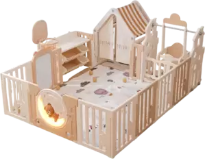 Игровой манеж UNIX Kids DeLuxe House&#38;Storage 180x200 (Camel) фото
