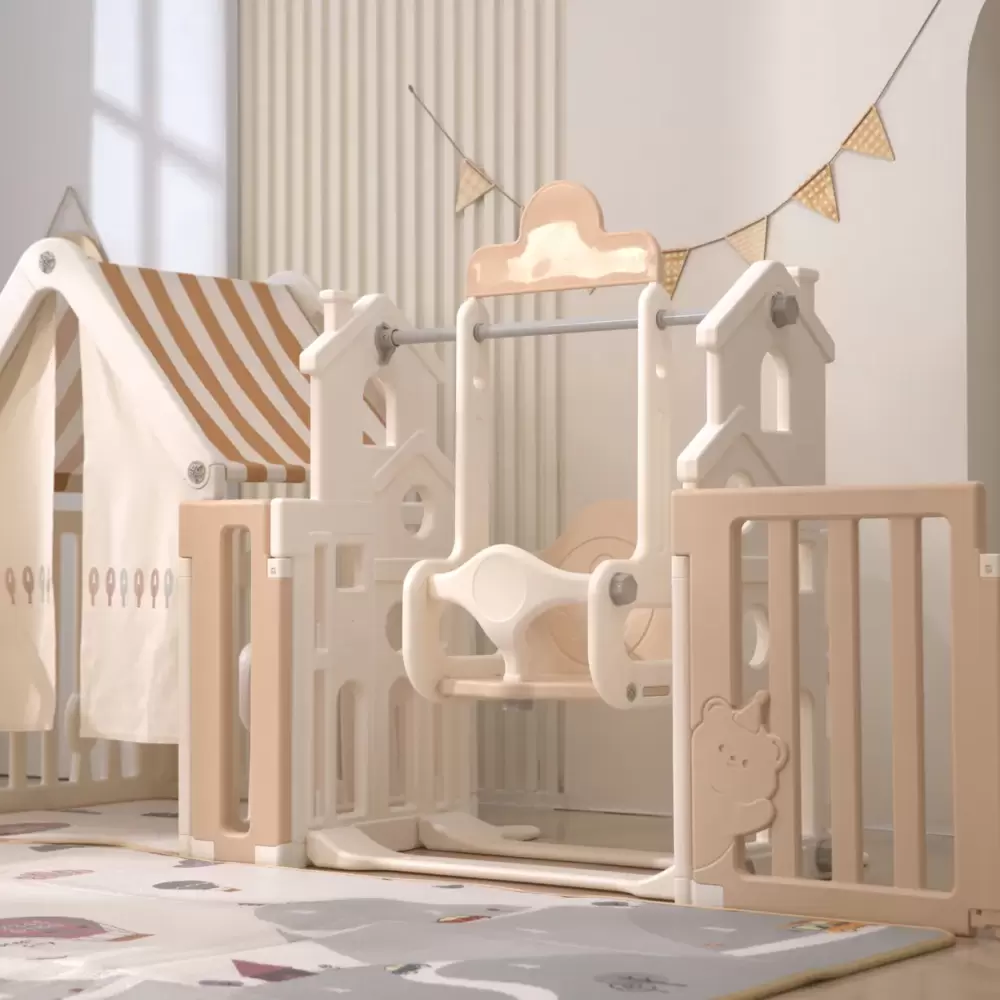 Игровой манеж UNIX Kids DeLuxe House 150x180 (Camel) фото