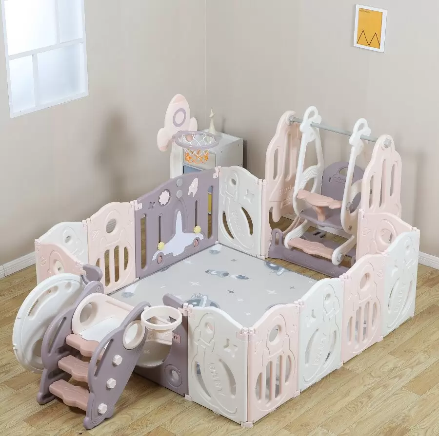 Игровой манеж UNIX Kids Supreme Space 160x160 с качелями (розовый) фото
