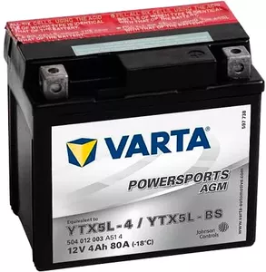 Аккумулятор VARTA Powersport AGM YTX5L-BS (504 012 003) (4Ah) фото